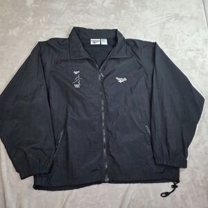 VINTAGE Reebok Jacket Womens Windbreaker XL Black Full Zip Hooded Run‎ Hike Camp